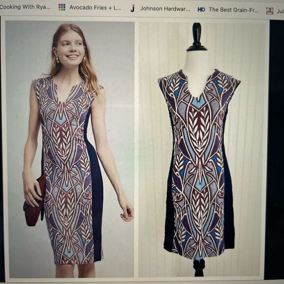 Anthropologie HD in Paris Blue Cleo Jacquard Sheath Knit Panel Dress Sz Small - Picture 14 of 14